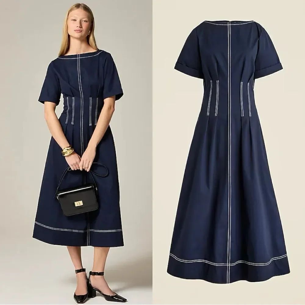 NWT J CREW Short-sleeve pintuck midi dress in stretch twill